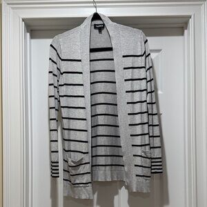 Express Light Gray and Black Striped Open Cardigan